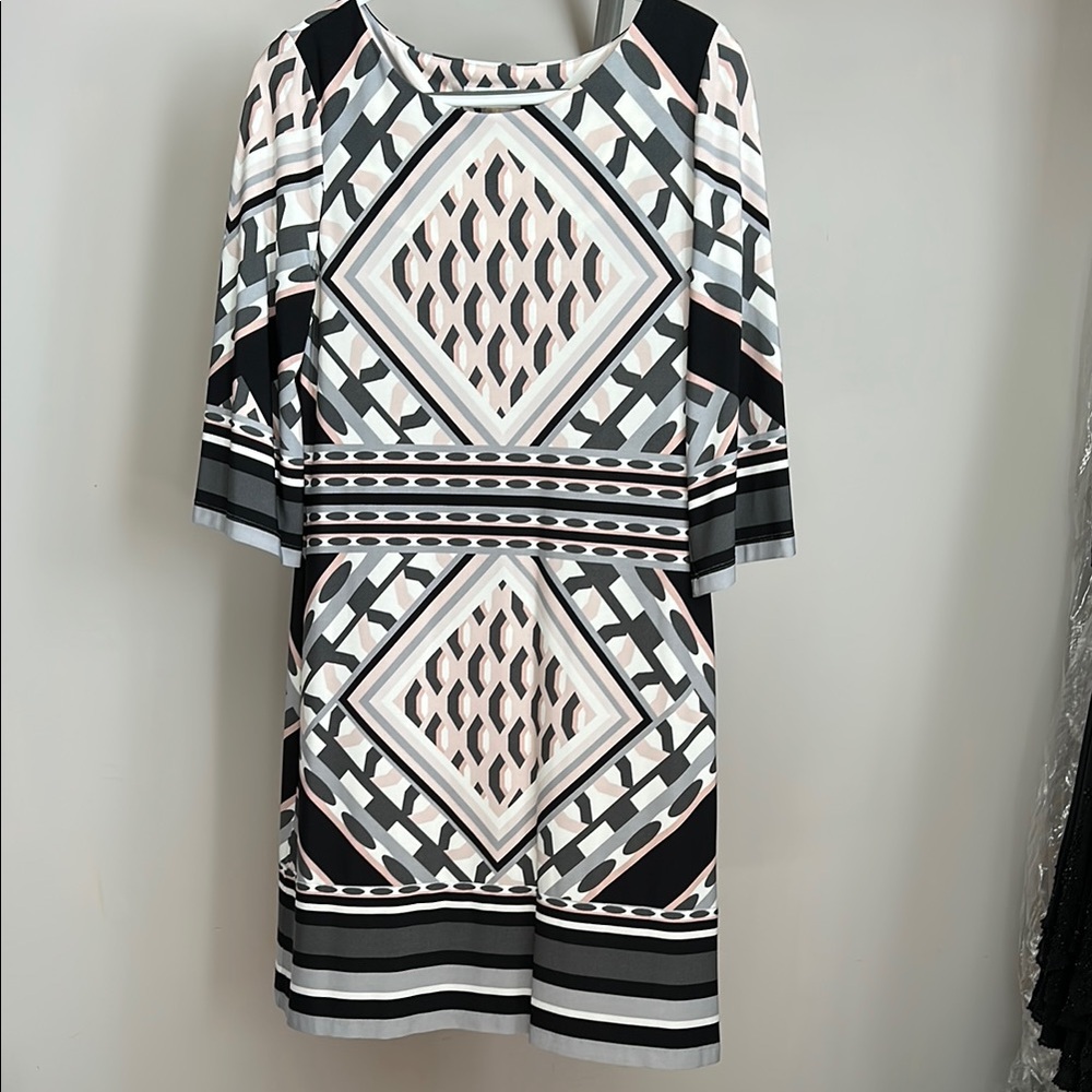 Calvin Klein Black and White Sheath Dress with Dolman Sleeves